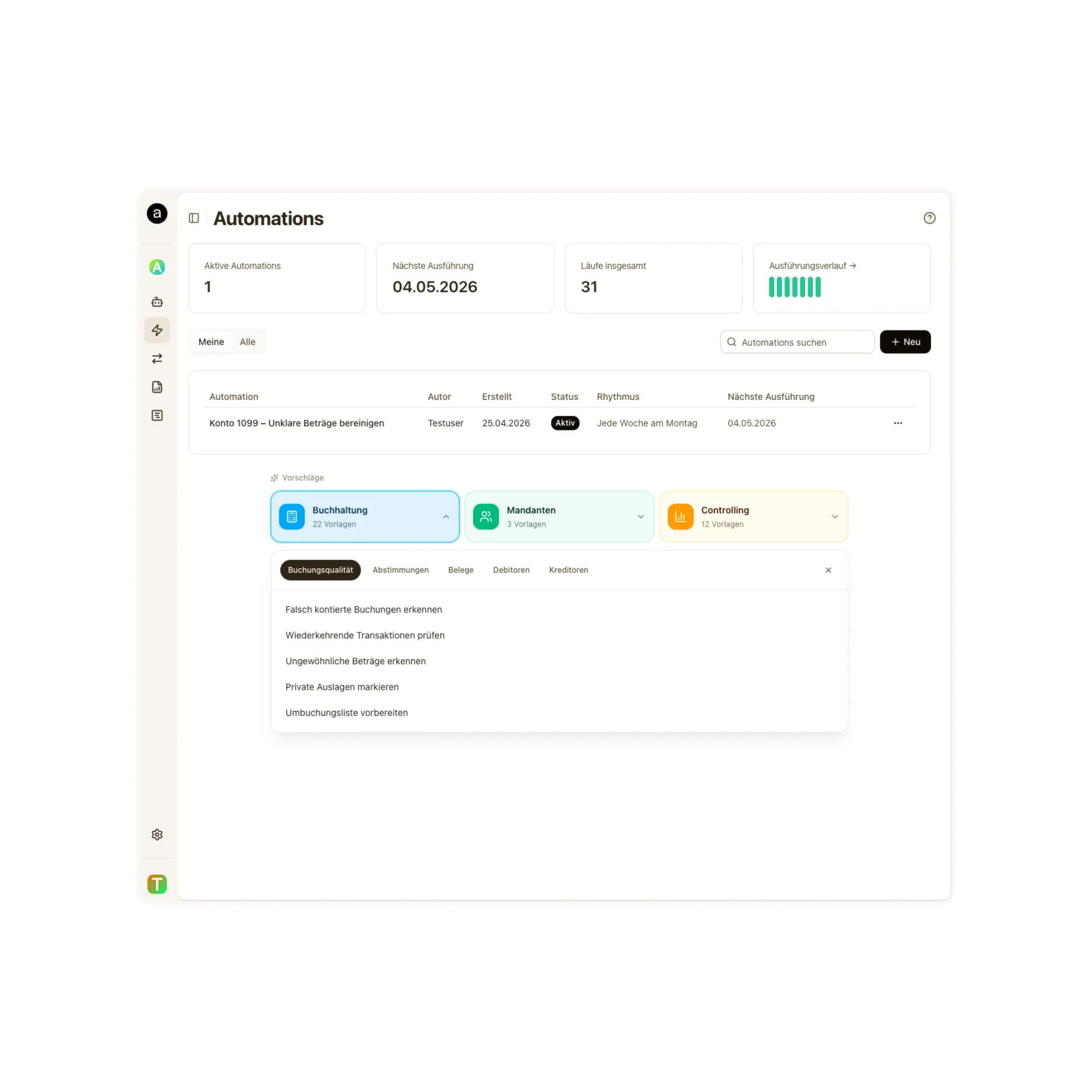 Automations: Übersicht über wiederkehrende Aufgaben und nächste Ausführungen
