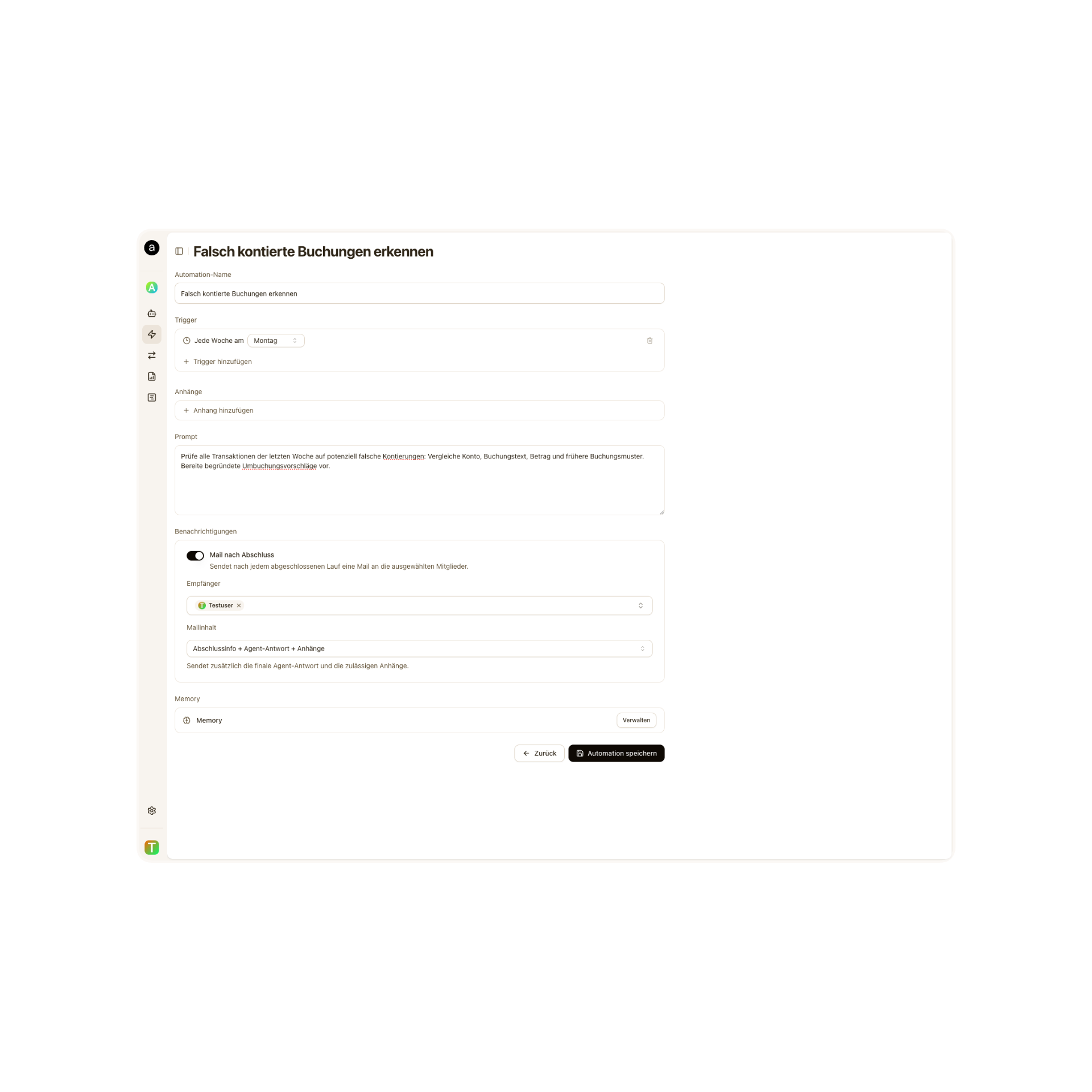 Arcarius Automations – neue Automation mit Auftrag, Zeitplan und Benachrichtigung anlegen