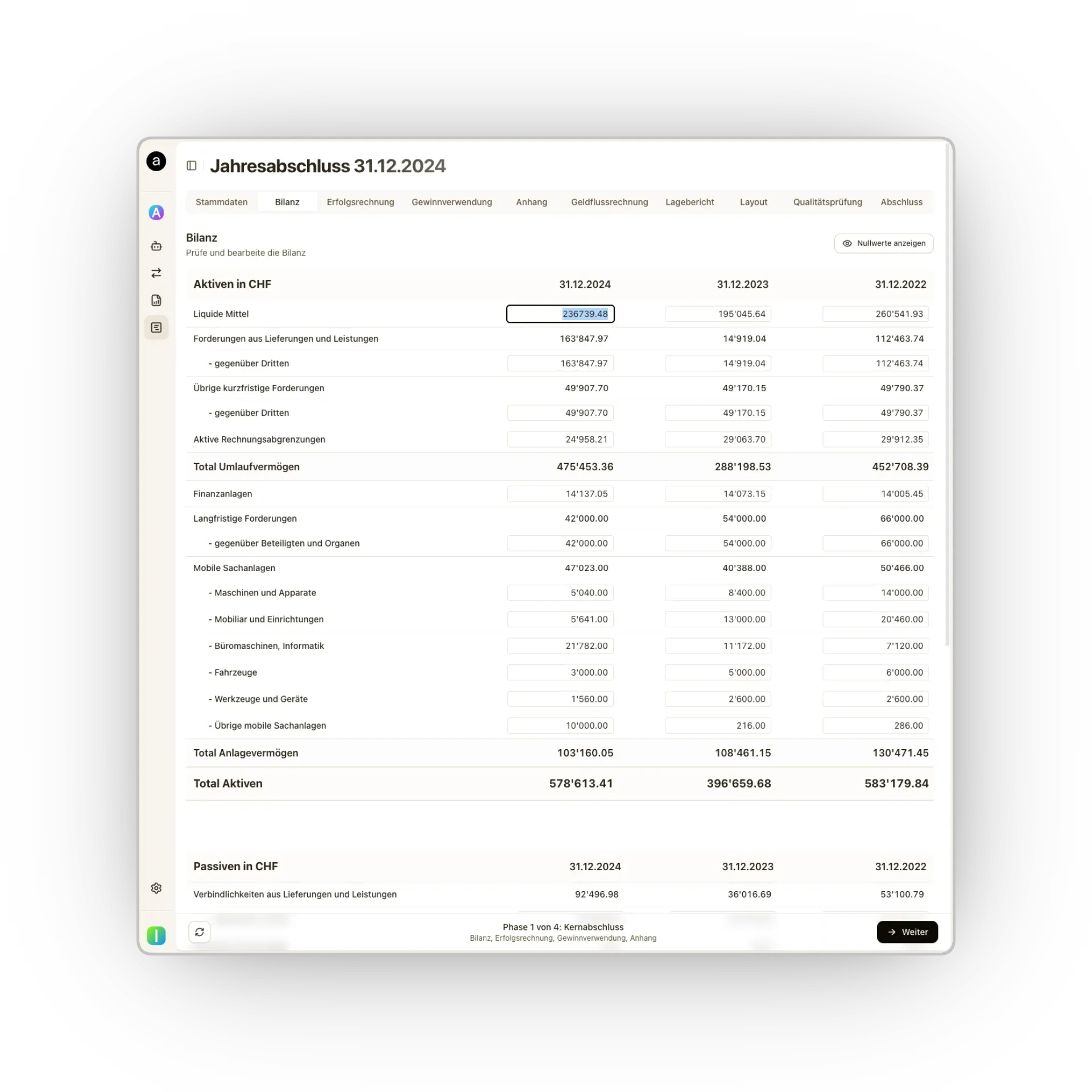 Reporting: Balance sheet and income statement from bexio data