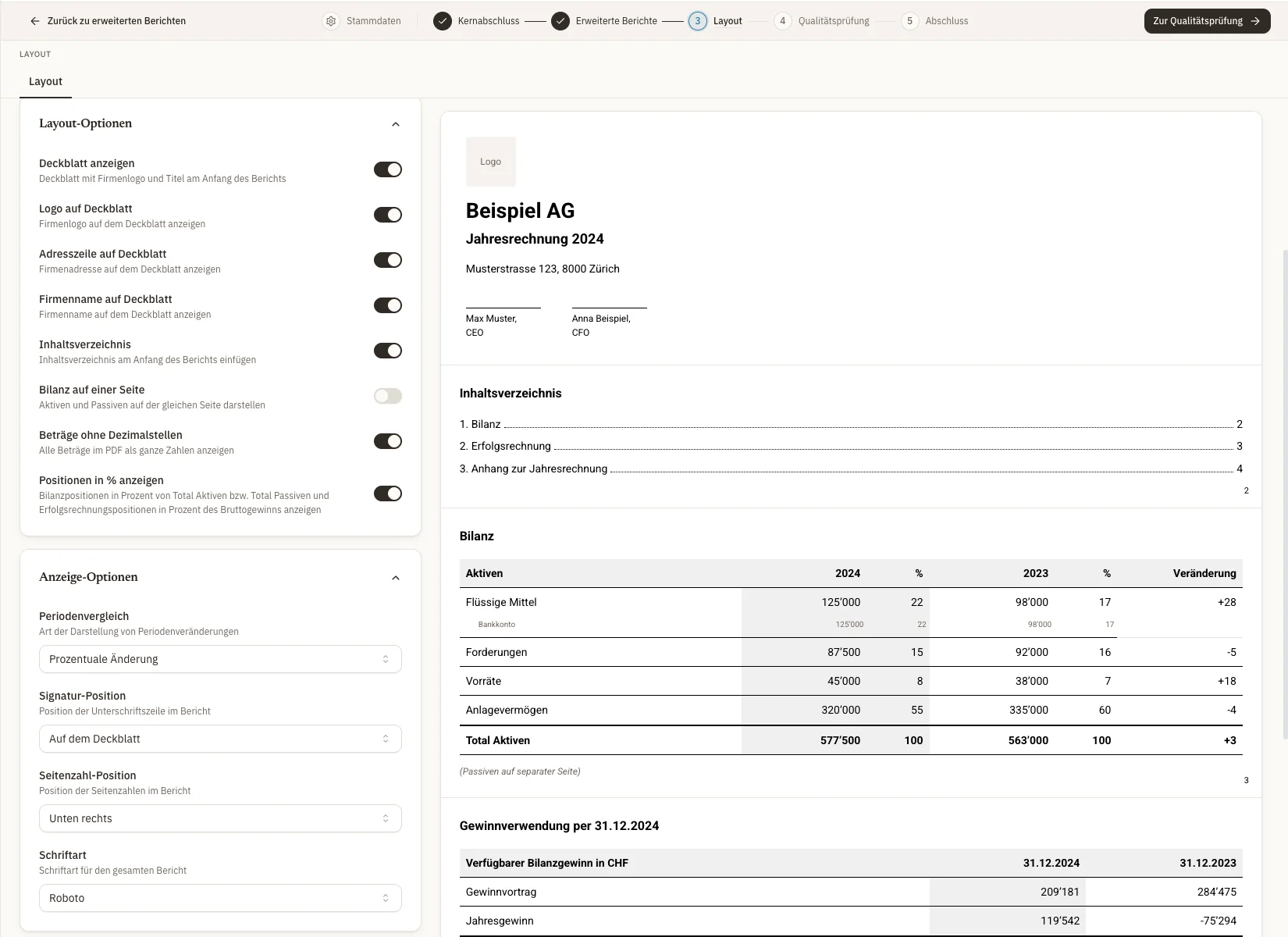 Arcarius Reporting – PDF export with personalized cover page